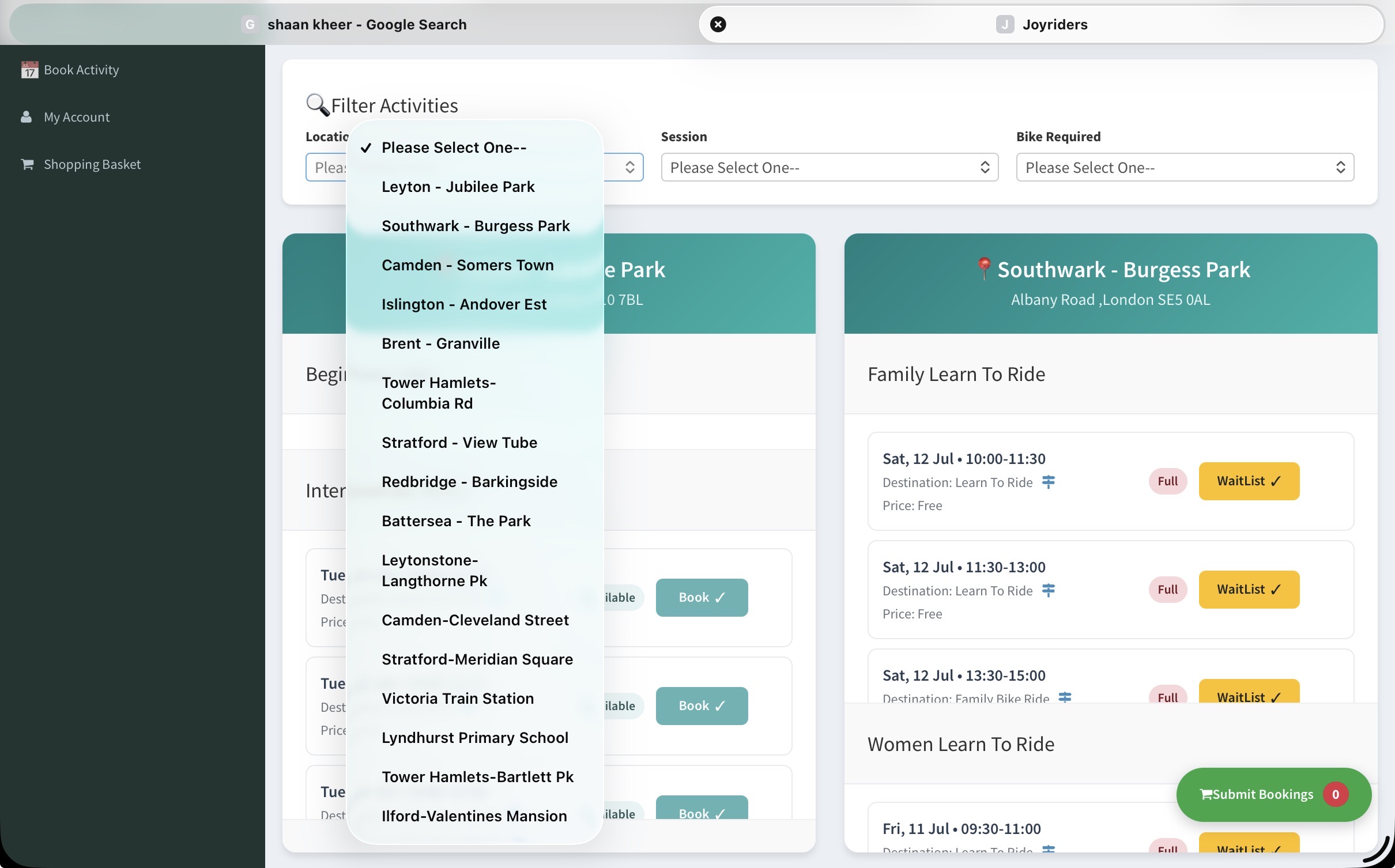 Booking filters